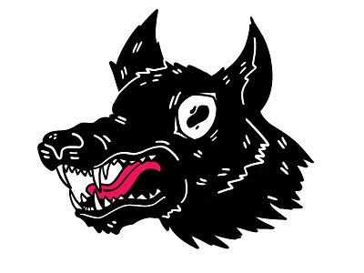 crazy black wolf animal black cartoon crazy illustration sticker sticker design wild wolf