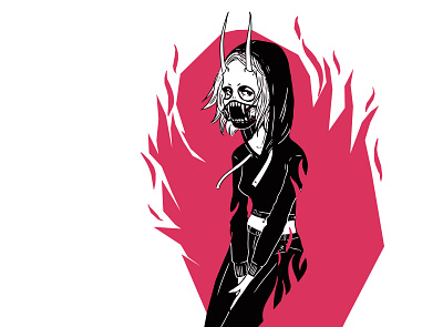 060819 cartoon demon fire girl horns illustration mascot mask portrait raster vector woman