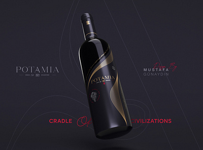 Potamia Dry Red Wine Label Design brading design graphic design label label design line mesopotamia packaging red wine wine wine design