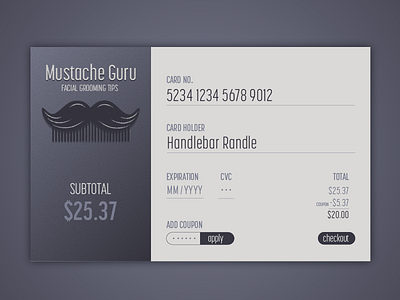 Daily UI 002 - Credit Card Checkout daily ui mobile mustache purple sign up