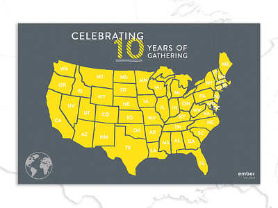 Ember Map anniversary boss gift graphic design gray map poster us yellow