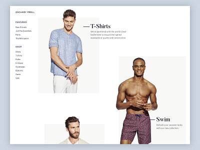 Zachary Prell Homepage branding collections design ecommerce editorial homepage mens fashion minimal shopify swimwear t shirts typography uxui whitespace