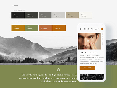 Caldera + Lab Style Guide blackandwhite branding design ecommerce green homepage luxury men mens mobile mountains navigation orange photography skincare styleguide tetons typography uxui uxui design