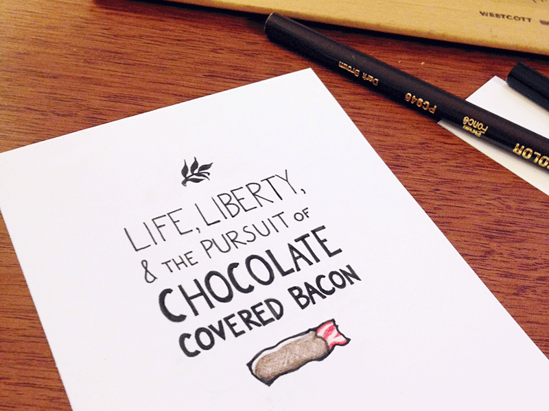 Chocobacon Lettering with ACTUAL BACON. handmade lettering handwriting illustration design bacon