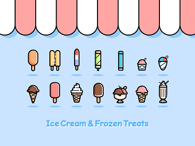 Icon Set: Ice Cream & Frozen Treats frozen frozen yogurt ice cream ice cream cone icon illustration milkshake popsicle popsicles push pop snow cone sundae sweets wafer cone
