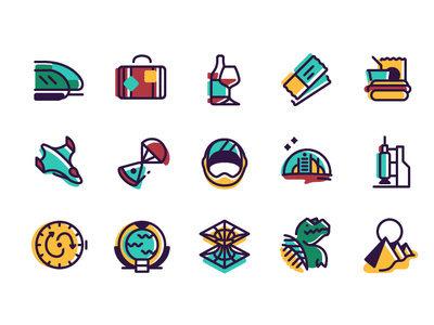 Travel Icons dinosaur icons illustration space space helmet thick lines travel vectors