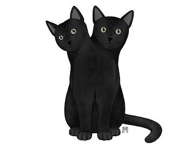 Black Cat cat drawing illustration two headed