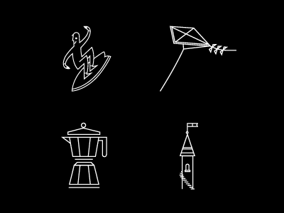 Seemingly Unrelated - Line Icons espresso icons kite line surfer tower