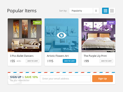 Popular Items & Newsletter card clean colorful ecommerce icon interface newsletter shop ui user interface web website