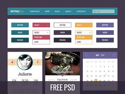 Retro Jam Ui Kit Free blog calendar freebie interface kit menu profile psd retro ui web webdesign