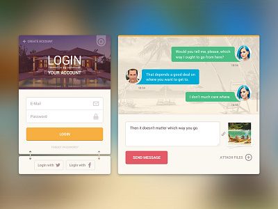 Login & Chat chat colorful interface login messages summer ui ui kit widgets