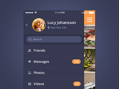 Sidebar Menu avatar icons ios menu mobile profile sidebar ui ui kit