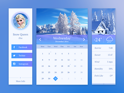 Winter Widgets calendar interface snow ui ui kit user card weather widget winter