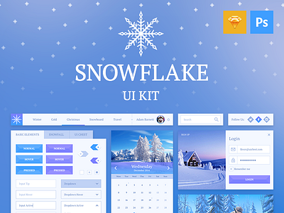 Snowflake UI Kit Presentation buttons calendar free freebie graph interface login menu photoshop psd sketch ui