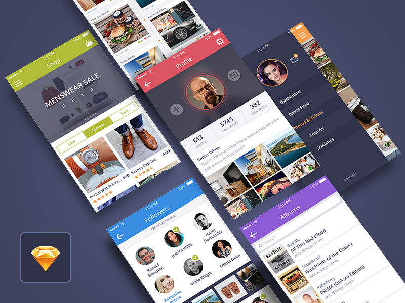 Coloristic UI Kit for Sketch iphone ui interface mobile ios android sketch photoshop psd free freebie
