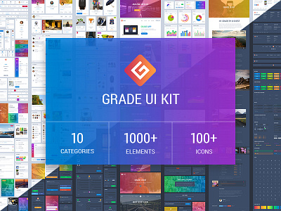Grade UI Kit blog dashboard ecommerce footer gradient header interface logo menu navigation social ui