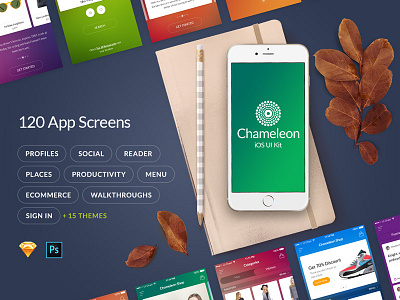 Chameleon UI Kit v.1.2 free freebie ios iphone mobile profile psd sketch social ui ui kit user interface