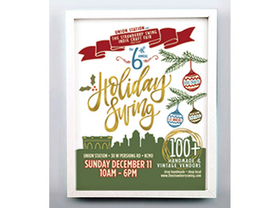 Event Poster for Strawberry Swing Indie Craft Fair christmas event gold foil holiday illustration kansas city lettering