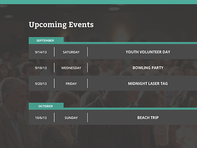 Events Section calendar dates desktop event events list month overlay torquoise year