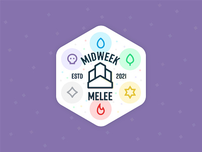 Midweek Melee Sticker brand branding cards commander confetti crown fire flame game icons identity illustration interface logo magic magic the gathering skull star sticker ui