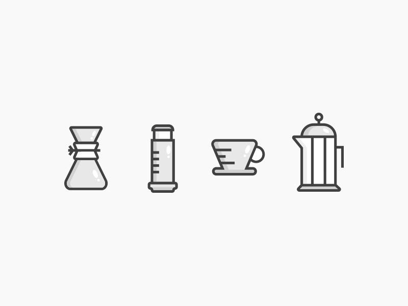 Coffee Icons set icon craft chemex kalita v60 press french aeropress coffee