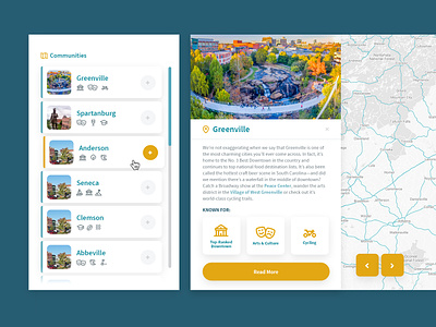 Upstate South Carolina - Communities app app design economic development filter interface list map place branding south carolina tourism ui ux website
