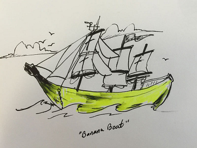 Banana Boat Sketch banana boat gally illustration sea simple vector voyage