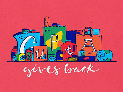 Gupta Gives Back - Annoucement charity groceries illustration shelter thanksgiving