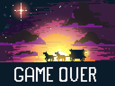 Game Over - Western Pixel 8bit buggy digital game over horse ipad procreate video game western