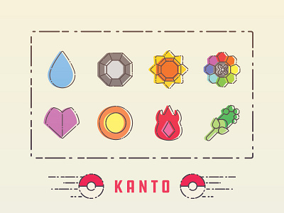 Kanto Badges badge game freak gym badge illustration kanto nintendo pokemon vector