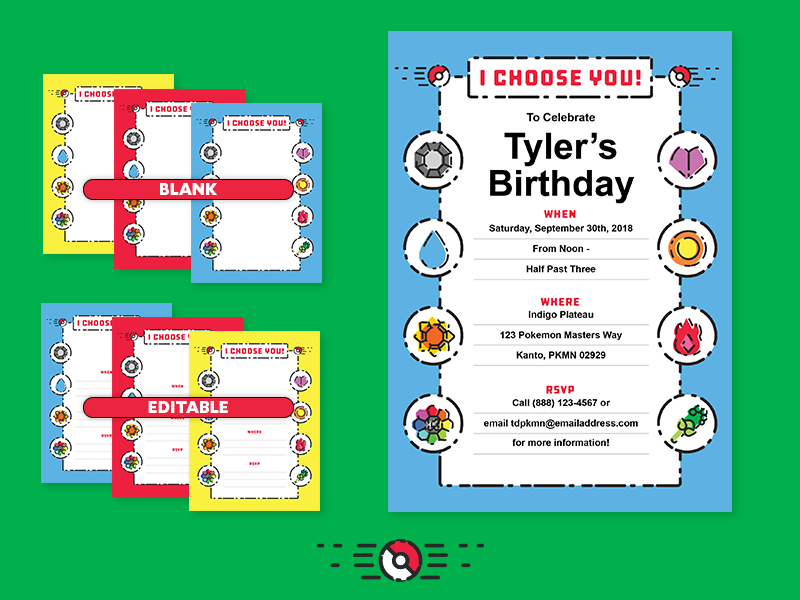 Pokemon Invite - Template invitation illustration template etsy birthday invite badge pokemon