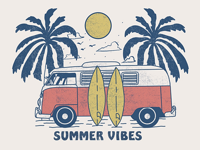 Summer vibes artwork beach design graphicdesign illustration summer typography van vintage