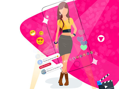 Live Streaming Illustration app art cartoon chat app clean color emoji film girl hair styles hip curve illustration art like pink twinkle