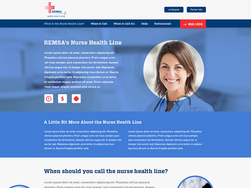 Nurse Health Line Website website healthcare site health one pager landing page
