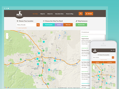 Pets Of The Homeless Map interactive map location detection map map filters nonprofit nonprofit website pets pets of the homeless responsive