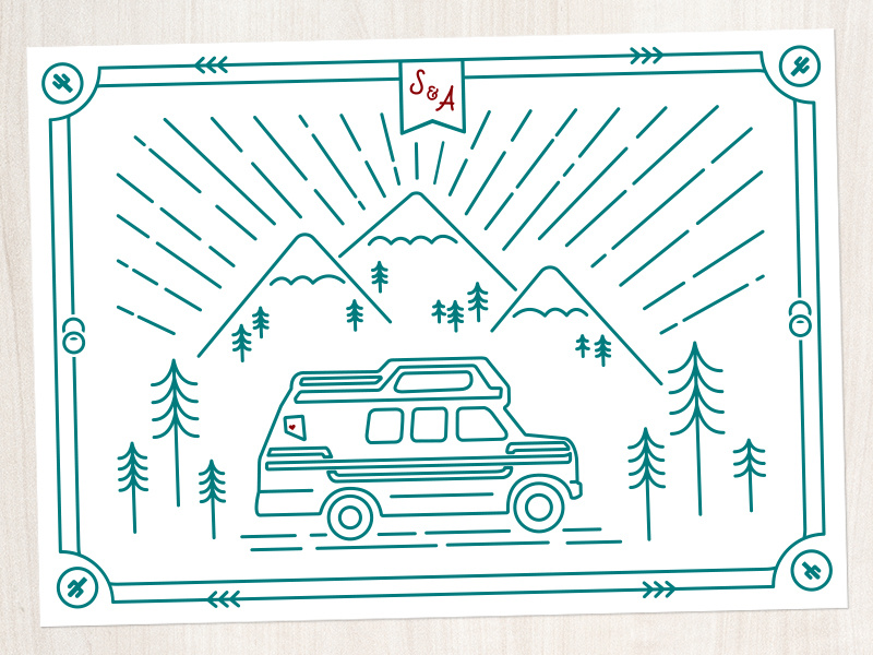 Save the Date Postcard line art mountains spirit of the west nevada adventure postcard outdoors print van wedding invitation wedding save the date
