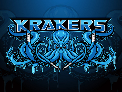 Krakers mascot logo animal art blue concept design esports hockey illustration kraken logo mascot mascot logo octopus popart retro sea squid vector vintage