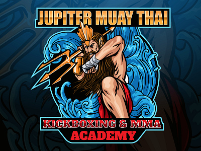 Jupiter Muay Thai Mascot Logo academy art concept design esports illustration kickboxing logo mascot mascot logo mma muaythai popart retro sport vector vintage