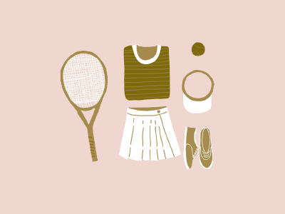 Anyone For Tennis? drawing gold handdrawn illustration pink sports tennis