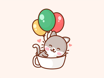 Cat with balloon adorable balloon cat catching character cute fat funny happy holiday illustration joyful kitten kitty lovely mascot pet playful positive weekend