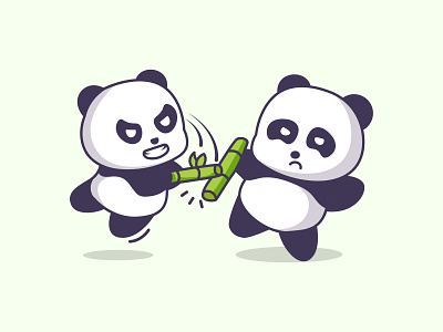 Fight Panda angry baby bamboo bear children china chinese cute diaper eco fight illustration kawaii kid panda playfull vs