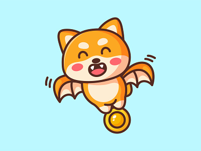 Shibat animal bat character coin crypto cute dog doge dogecoin fly halloween illustration jaysx1 kawaii logo mascot shiba shiba inu up