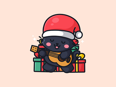 Cute cat playing guitar animal cartoon cat character cute design guitar illustration jaysx kawaii logo mascot music pet