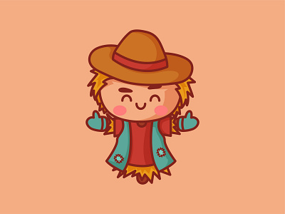 Scarecrow branding cartoon character cute design hat illustration jaysx kawaii logo mascot nature scarecrow simple straw vector