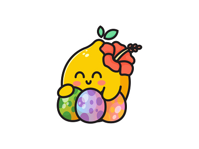 lemon with dinosaur egg character cute dinosaur egg fresh fuit funny illustration kawaii lemon mascot sticker sweet yellow