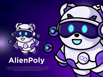 AlienPoly adorable alien animal astronout branding cartoon character cute cyborg illustration kawaii logo mascot nft nfts panda robot space