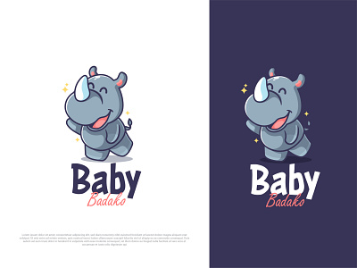 Baby Badako adorable animal branding cartoon character cute happy horn illustration kawaii kids logo mascot rhino rhinoceros simple smile standing sticker wildlife