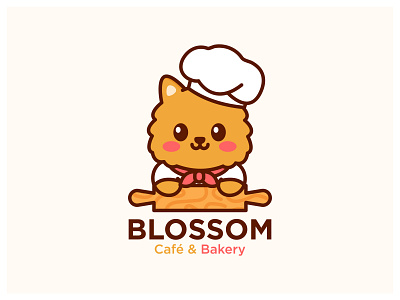 Blossom Cafe & Bakery adorable animal bakery brand branding cartoon character chef cooking cute design dog illustration japanese kawaii logo mascot purin