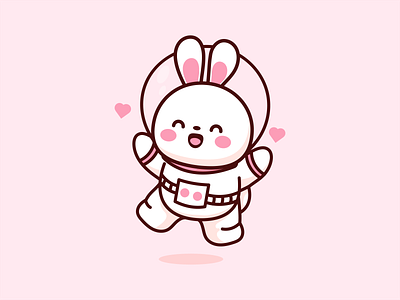 Valentine Bunny adorable animal astronout be my valentine bunny cartoon character cute funny character heart illustration kawaii love lovely mascot pink rabbit valentine day vector art vector illustration