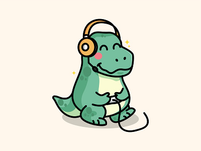 Dino Games adorable animal branding cartoon character cute dino dinosaurs dinosaurus game gaming happy icon illustration jurassic kawaii logo mascot reptile trex